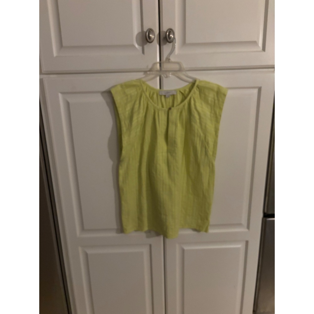 Loft Lime Green Textured Dobby Stripe Sleeveless Blouse Womens Small Cotton Top
